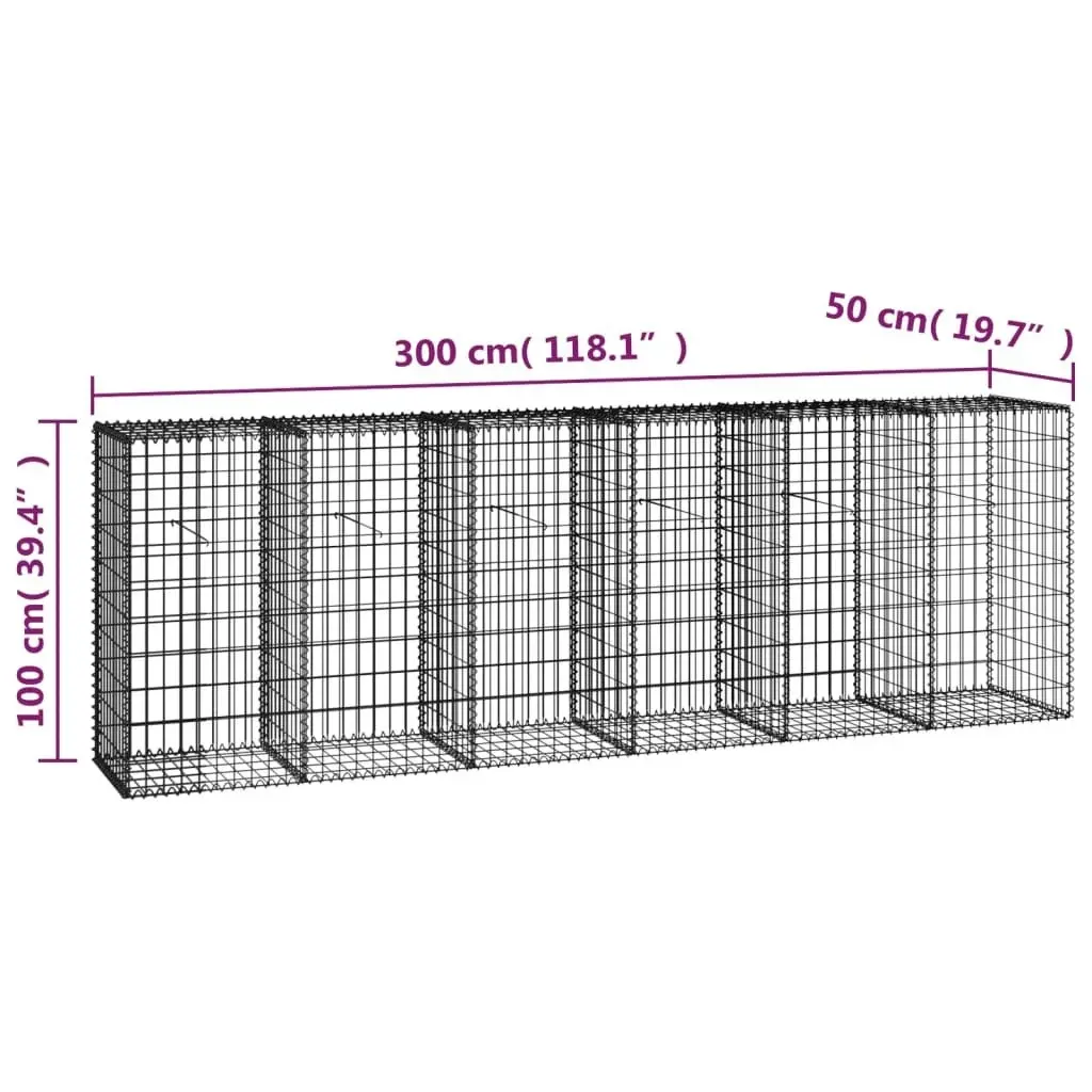 Gabion Wall with Covers Galvanised Steel 300x50x100 cm 143592