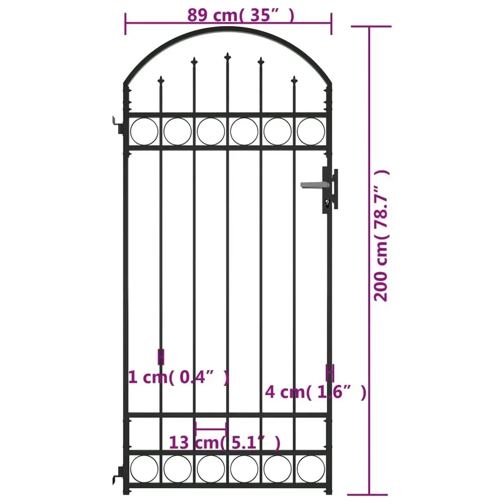 Fence Gate with Arched Top Steel 89x200 cm Black 145750