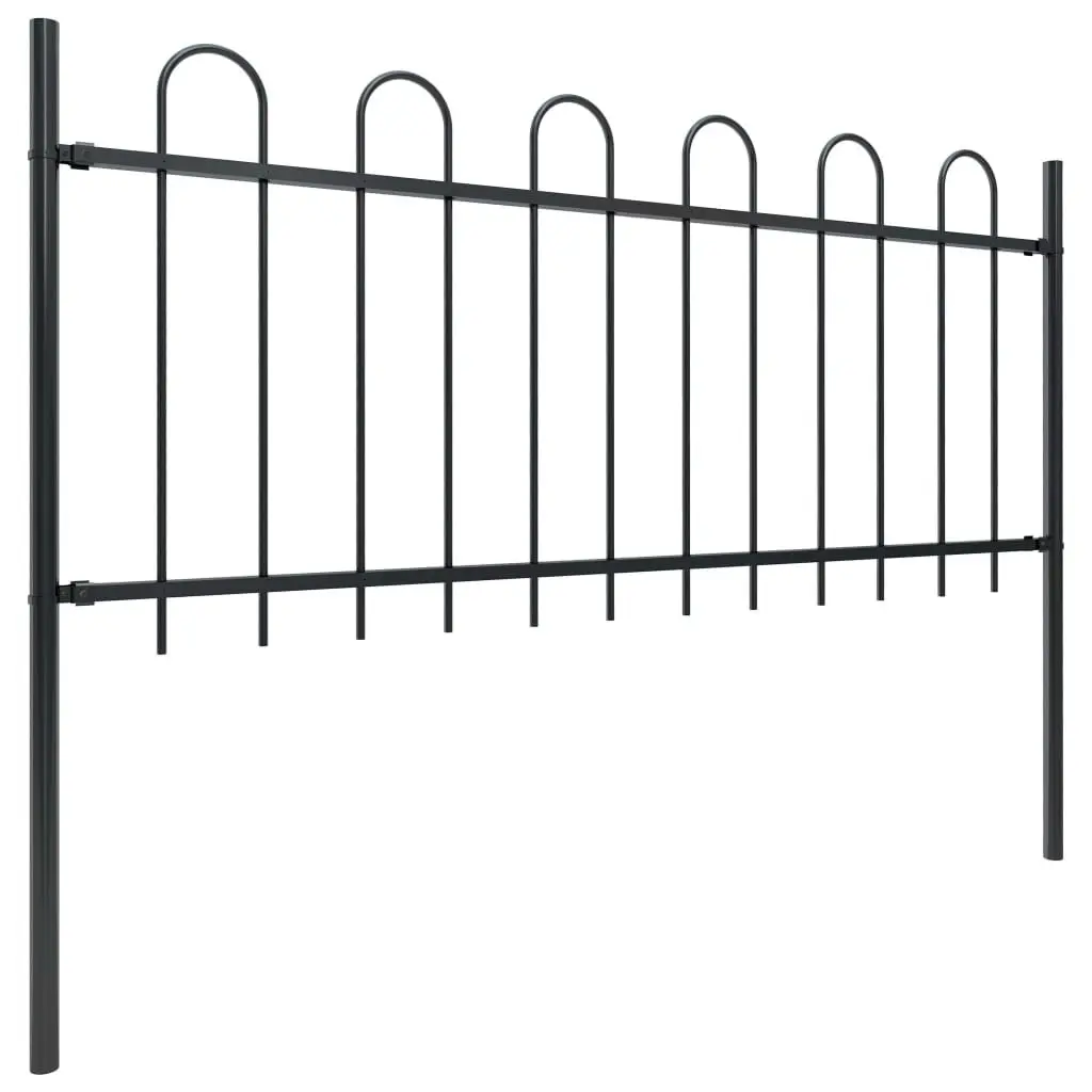 Garden Fence with Hoop Top Steel 11.9 m Black 277653