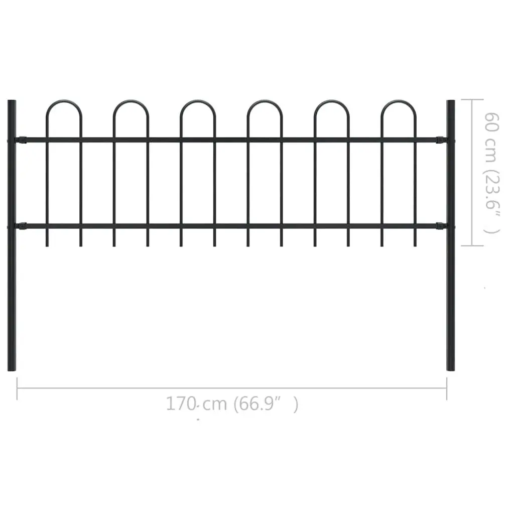 Garden Fence with Hoop Top Steel 1.7x0.6 m Black 144928