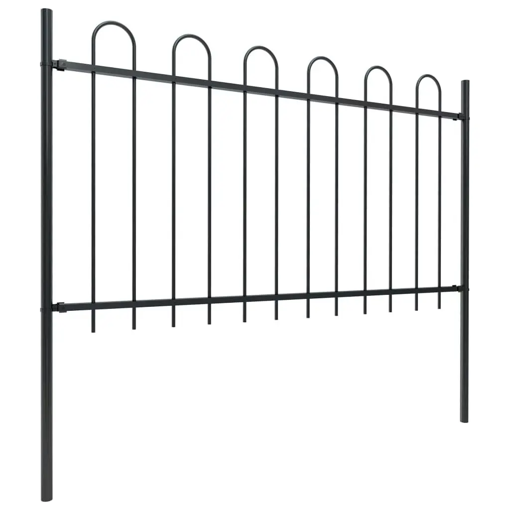 Garden Fence with Hoop Top Steel 15.3 m Black 277664