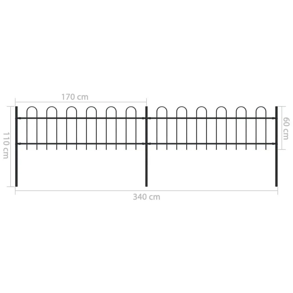 Garden Fence with Hoop Top Steel 3.4 m Black 277639