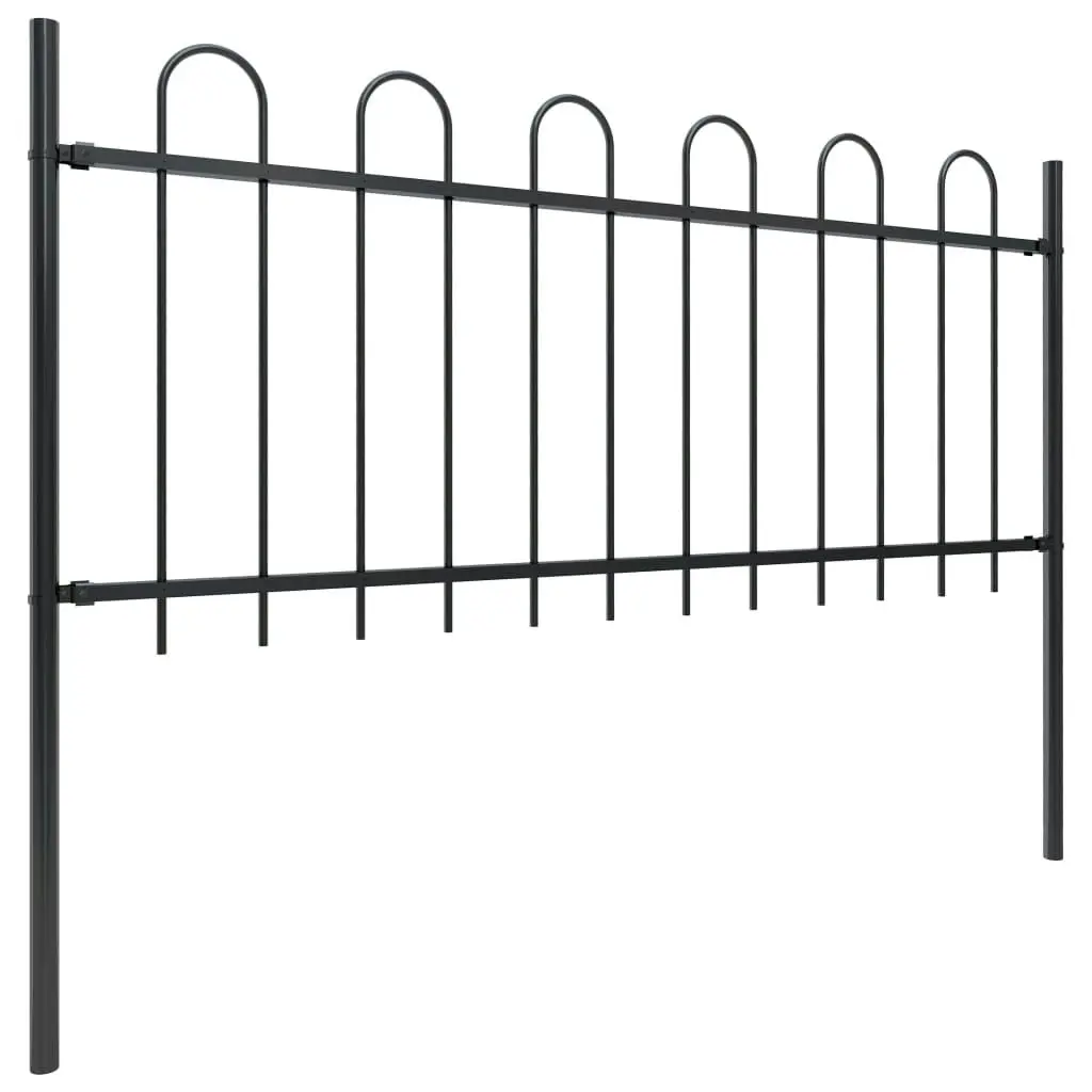 Garden Fence with Hoop Top Steel 17 m Black 277656