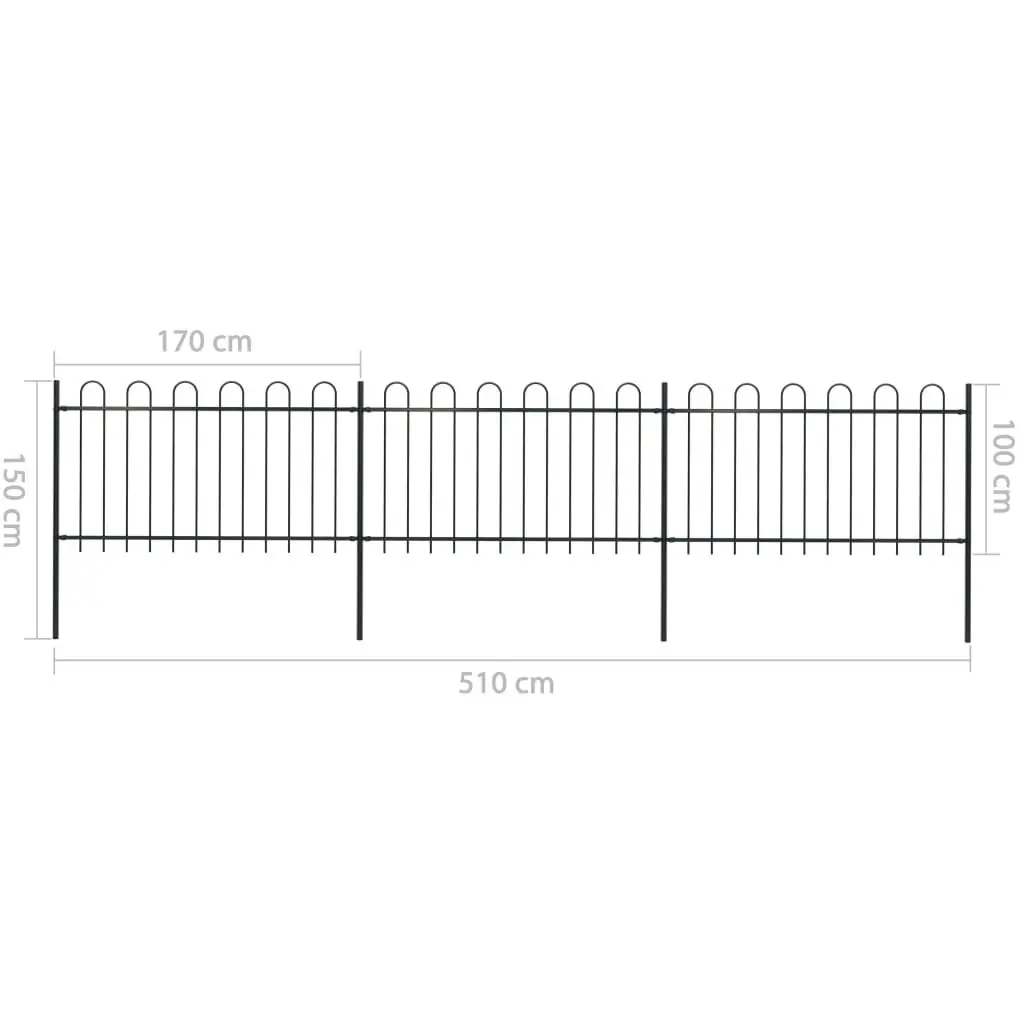 Garden Fence with Hoop Top Steel 5.1 m Black 277658