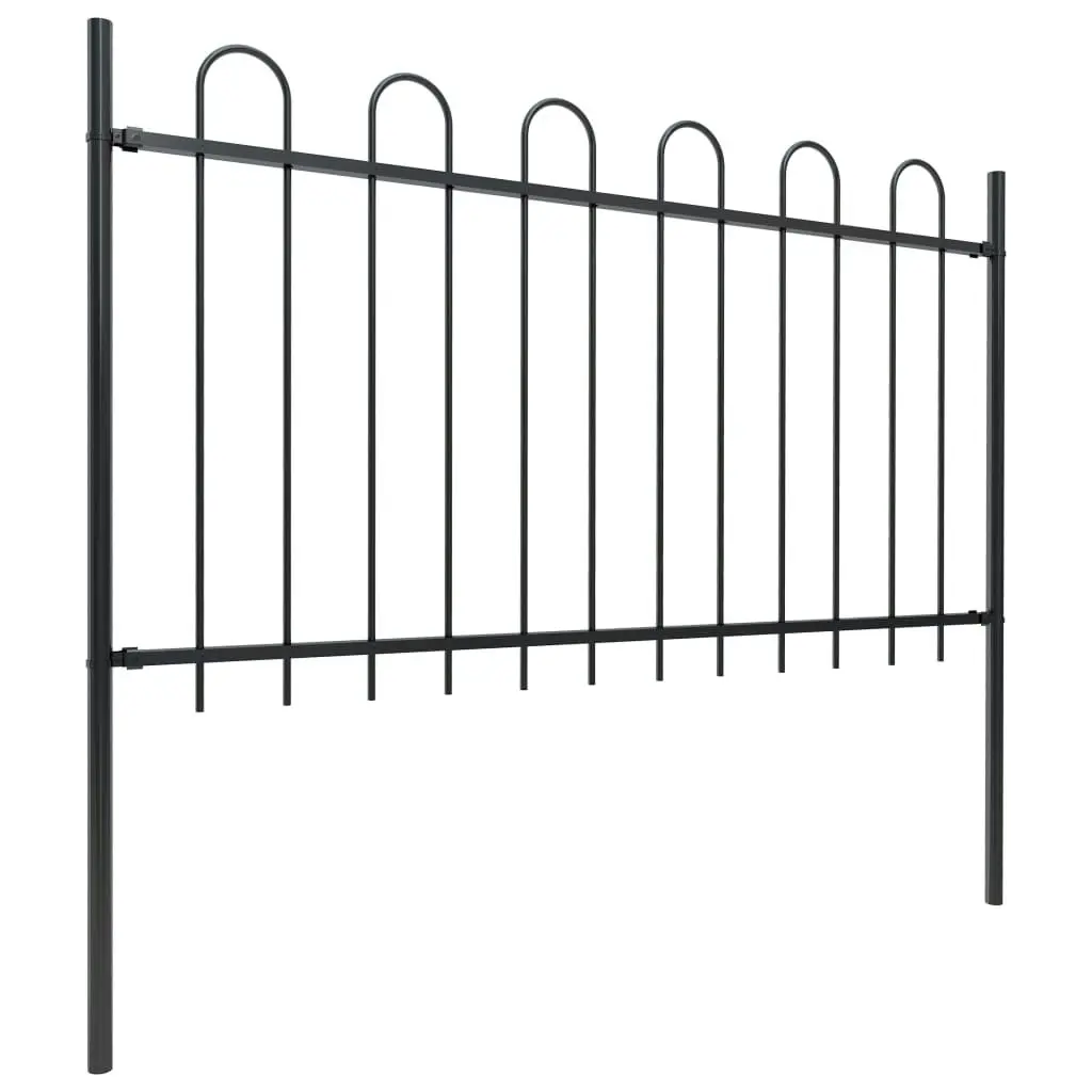 Garden Fence with Hoop Top Steel 5.1 m Black 277658