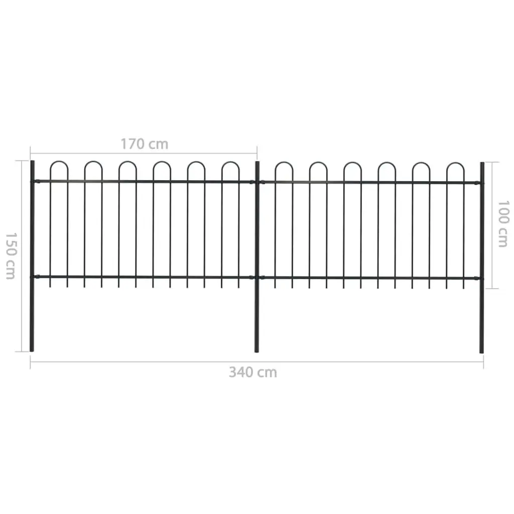 Garden Fence with Hoop Top Steel 3.4 m Black 277657