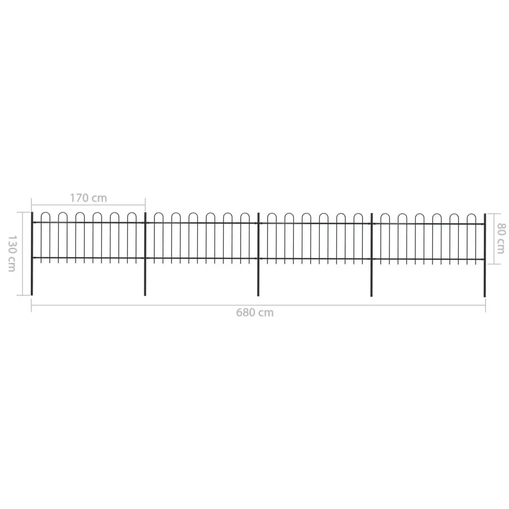 Garden Fence with Hoop Top Steel 6.8 m Black 277650