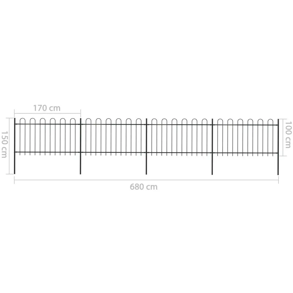 Garden Fence with Hoop Top Steel 6.8 m Black 277659