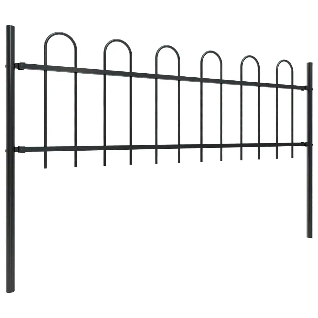 Garden Fence with Hoop Top Steel 6.8 m Black 277641