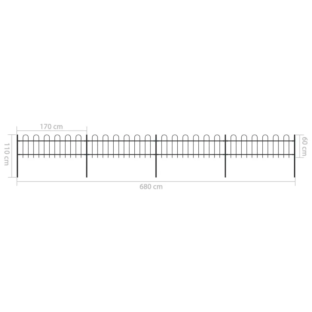 Garden Fence with Hoop Top Steel 6.8 m Black 277641