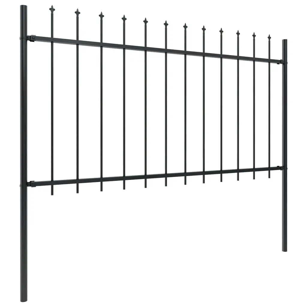 Garden Fence with Spear Top Steel 1.7x1 m Black 144925