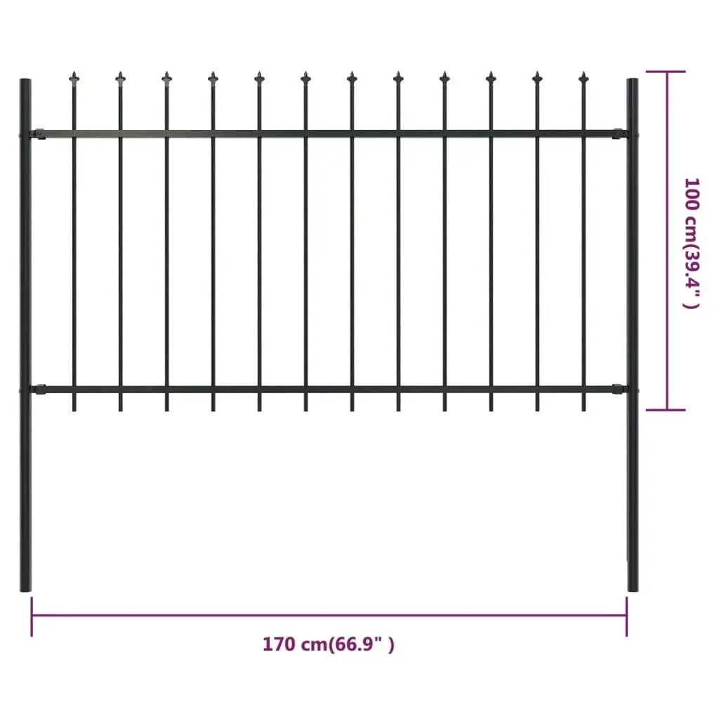 Garden Fence with Spear Top Steel 1.7x1 m Black 144925