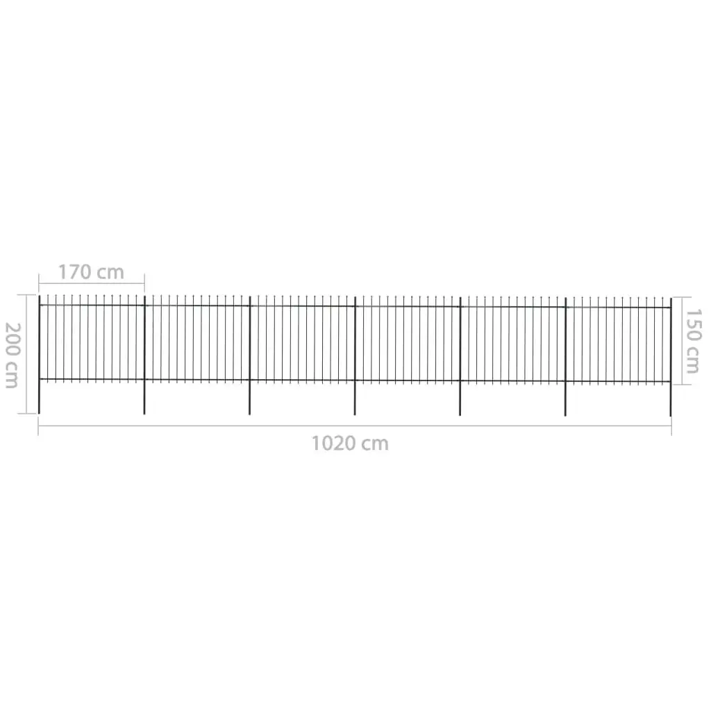 Garden Fence with Spear Top Steel 10.2 m Black 277634