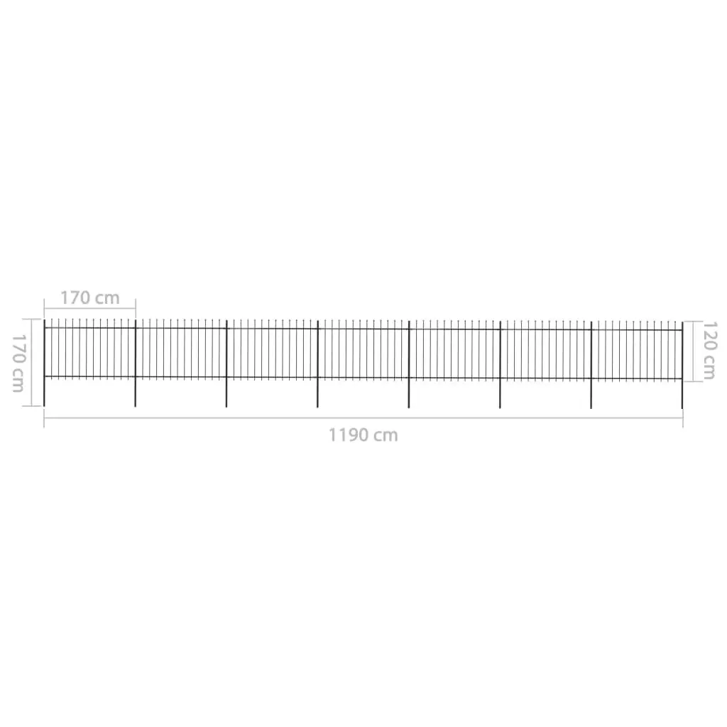 Garden Fence with Spear Top Steel 11.9 m Black 277626