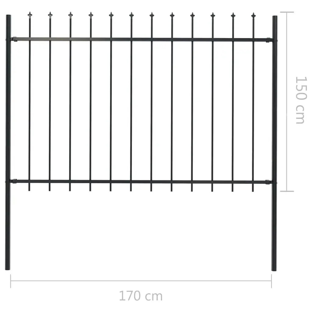 Garden Fence with Spear Top Steel 1.7x1.5 m Black 144927