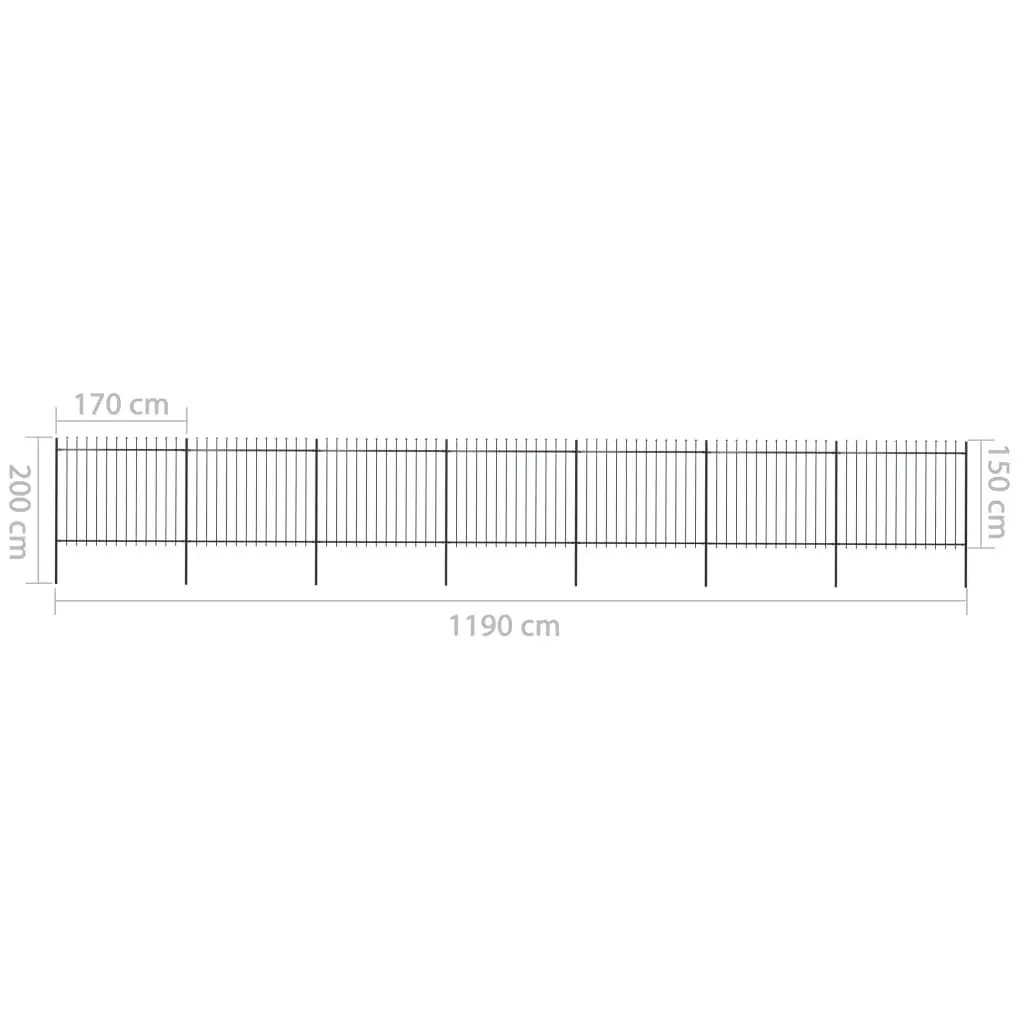 Garden Fence with Spear Top Steel 11.9 m Black 277635