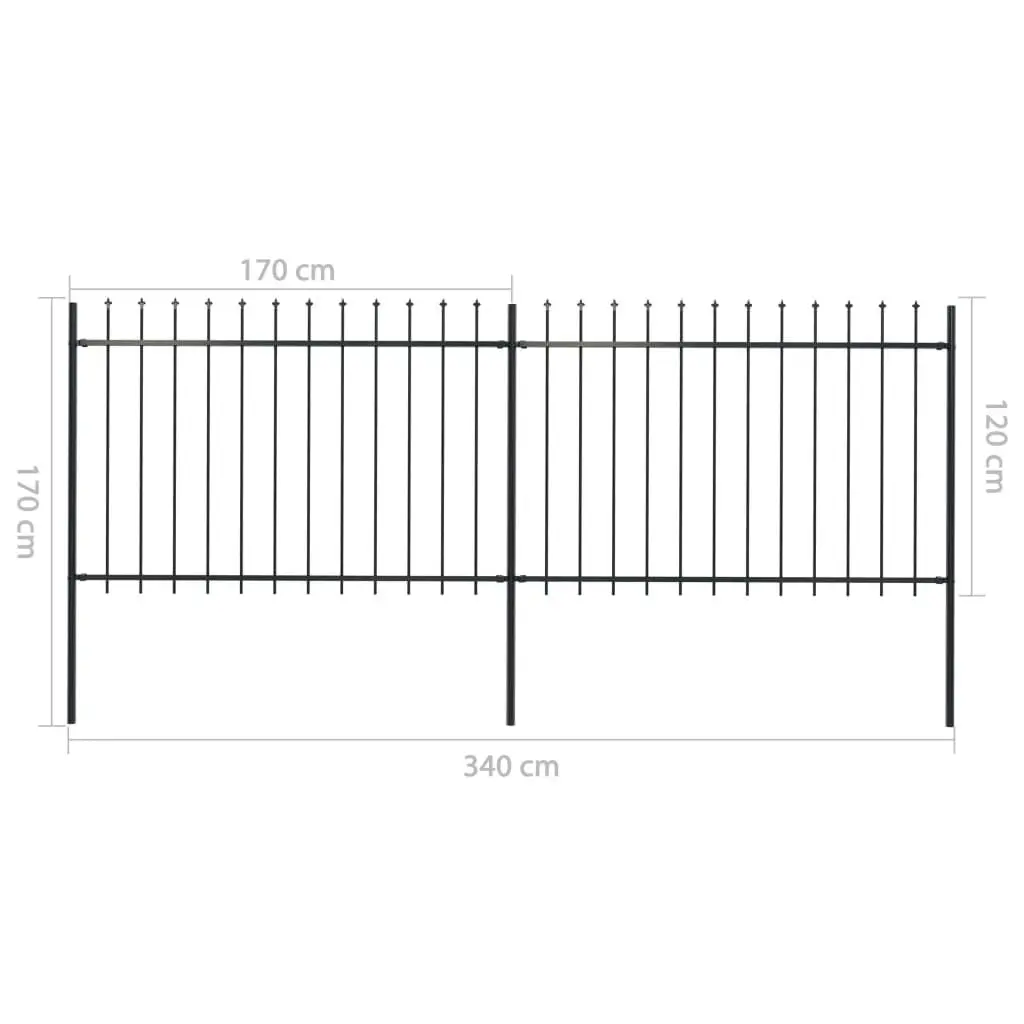 Garden Fence with Spear Top Steel 3.4 m Black 277621