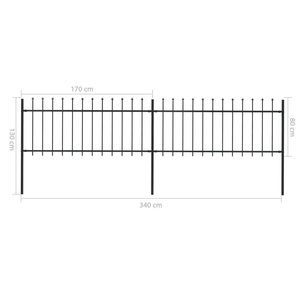 Garden Fence with Spear Top Steel 3.4 m Black 277603