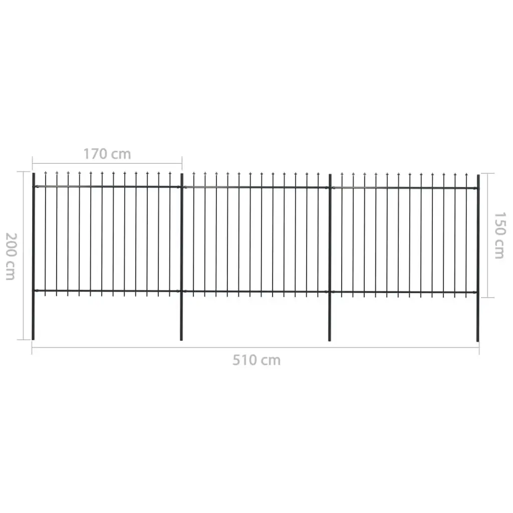 Garden Fence with Spear Top Steel 5.1 m Black 277631