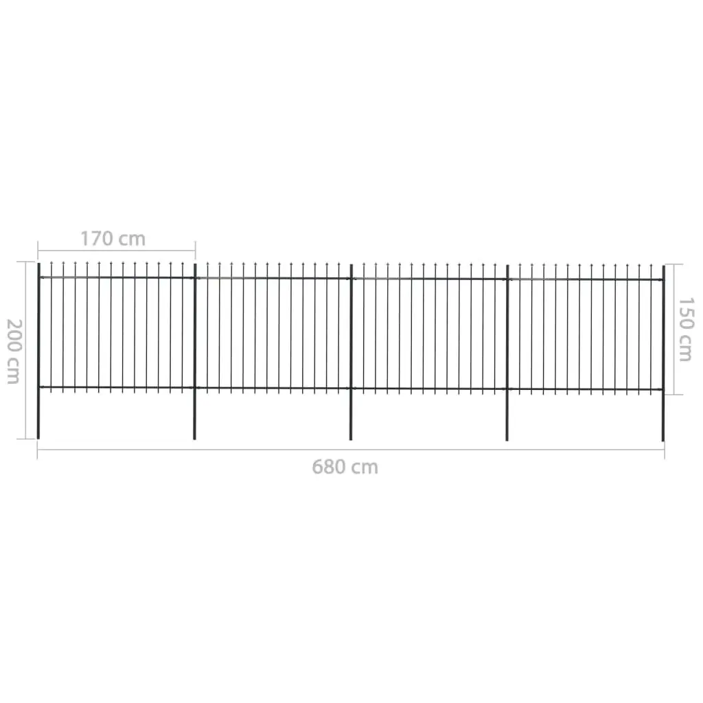 Garden Fence with Spear Top Steel 6.8 m Black 277632