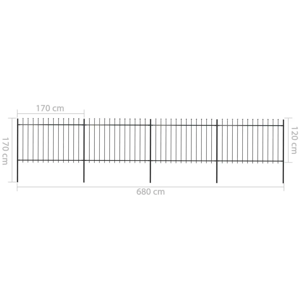 Garden Fence with Spear Top Steel 6.8 m Black 277623