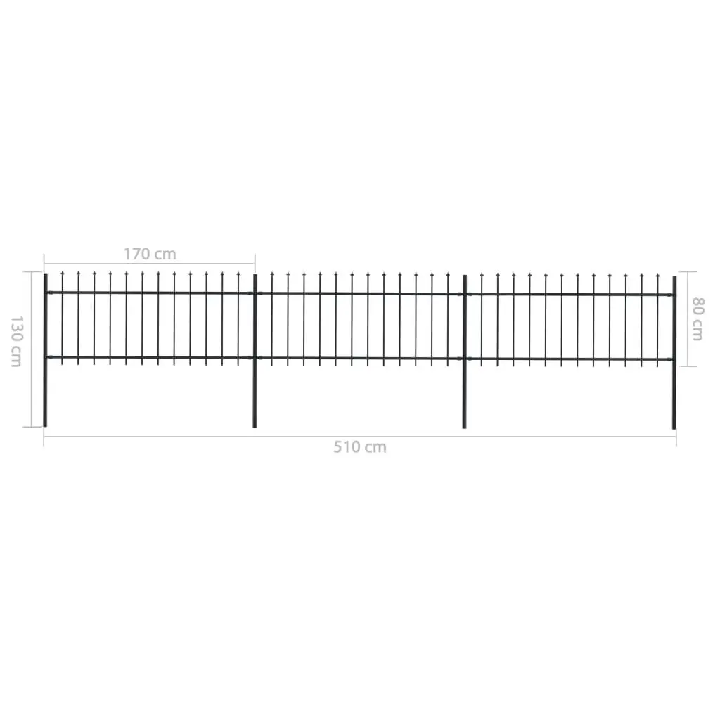 Garden Fence with Spear Top Steel 5.1 m Black 277604