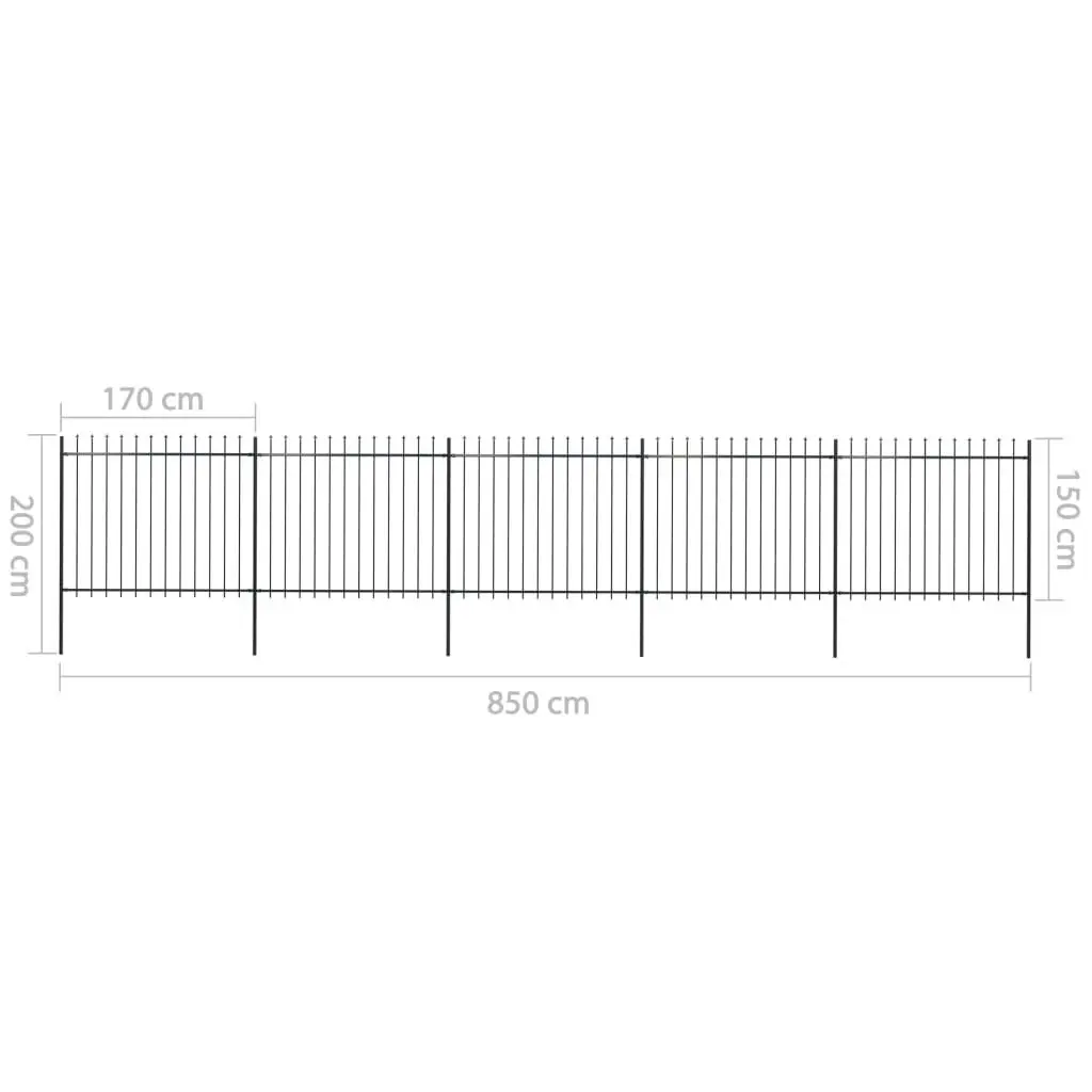 Garden Fence with Spear Top Steel 8.5 m Black 277633