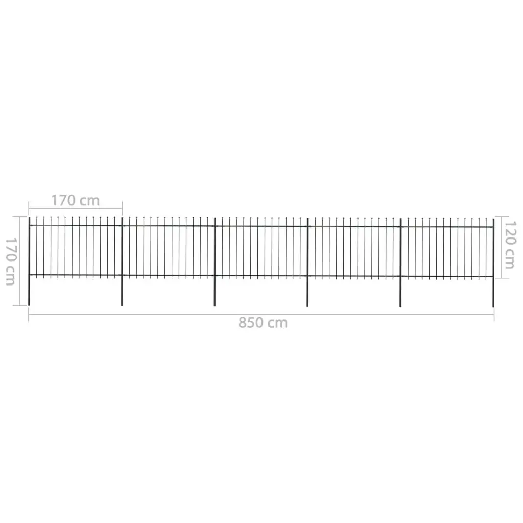 Garden Fence with Spear Top Steel 8.5 m Black 277624