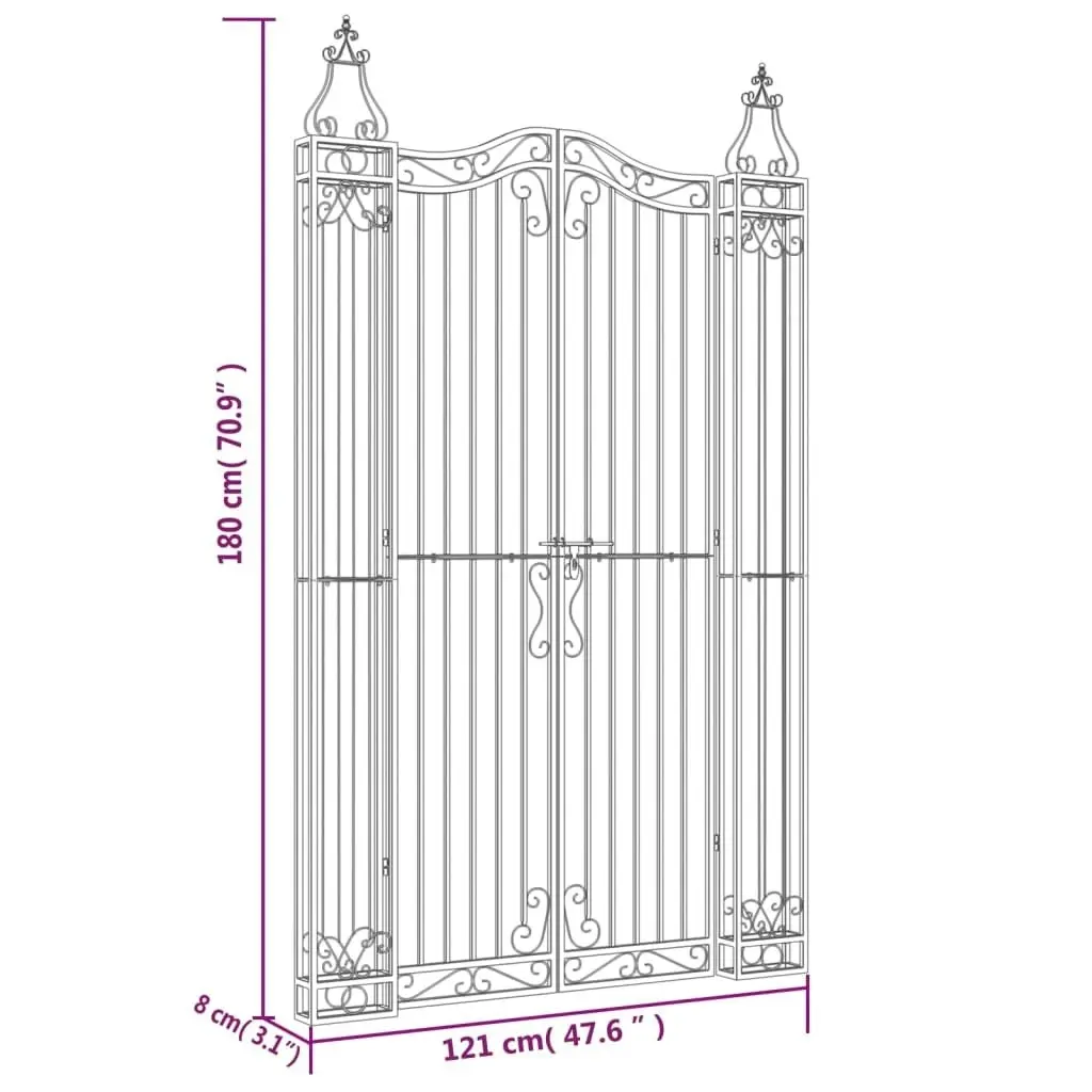 Garden Gate Black 121x8x180 cm Wrought Iron 363433