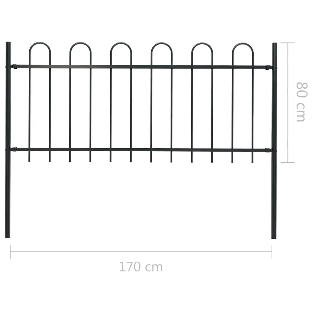 Garden Fence with Hoop Top Steel 1.7x0.8 m Black 144929