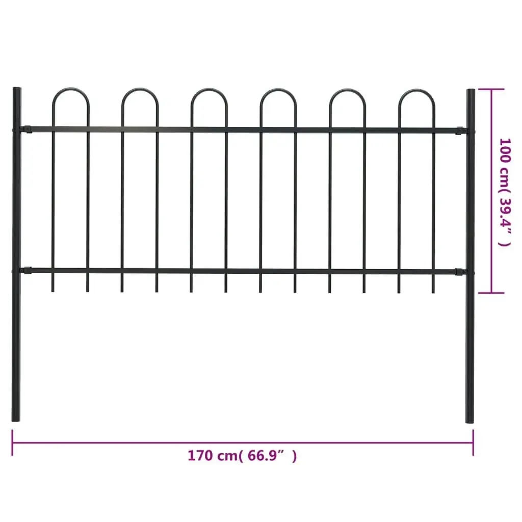 Garden Fence with Hoop Top Steel 1.7x1 m Black 144930