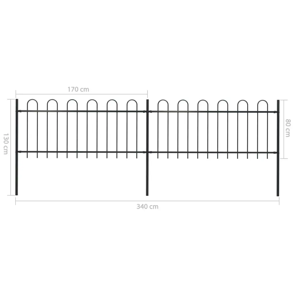 Garden Fence with Hoop Top Steel 3.4 m Black 277648