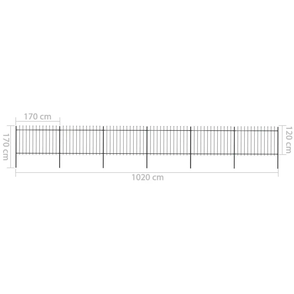 Garden Fence with Spear Top Steel 10.2 m Black 277625