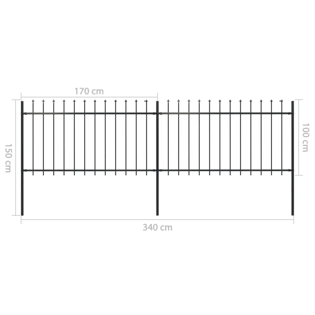 Garden Fence with Spear Top Steel 3.4 m Black 277612