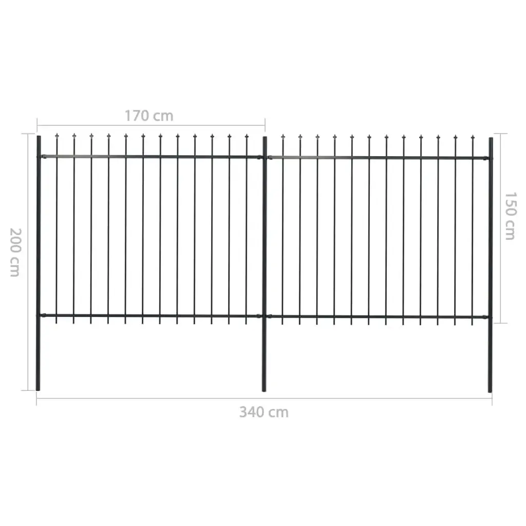 Garden Fence with Spear Top Steel 3.4 m Black 277630