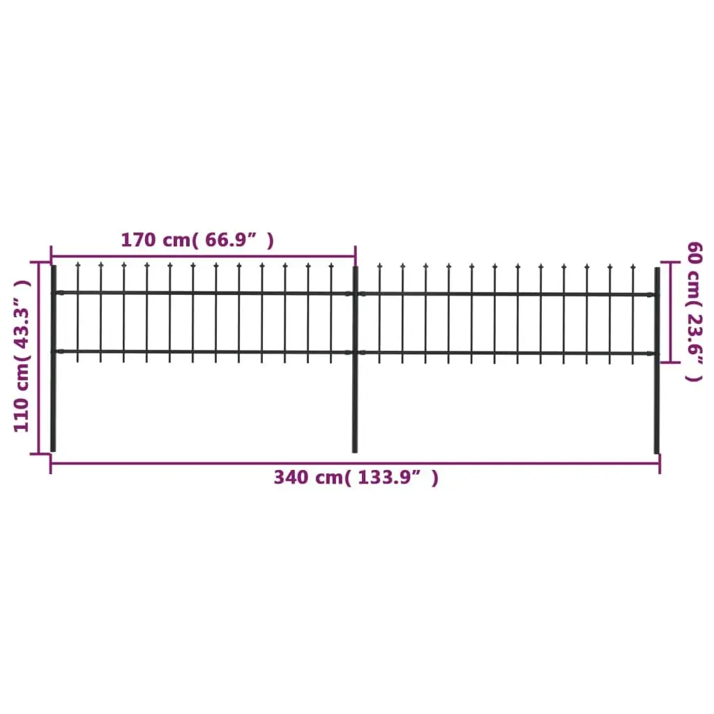 Garden Fence with Spear Top Steel 3.4 m Black 277594