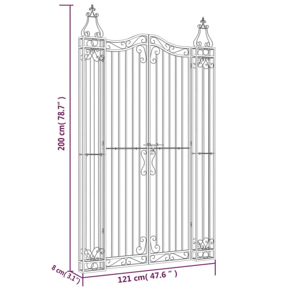 Garden Gate Black 121x8x200 cm Wrought Iron 363434