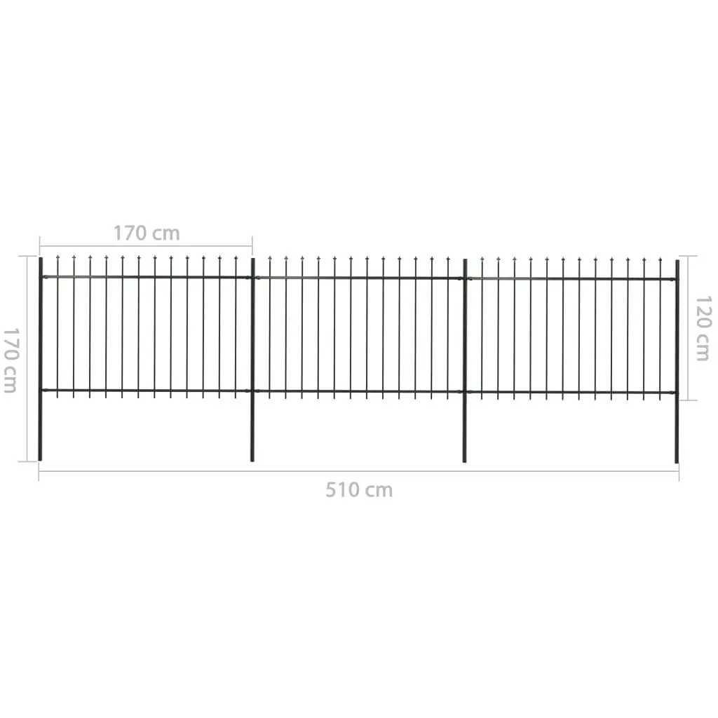 Garden Fence with Spear Top Steel 5.1 m Black 277622