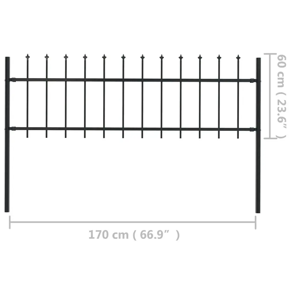 Garden Fence with Spear Top Steel 1.7x0.6 m Black 144923