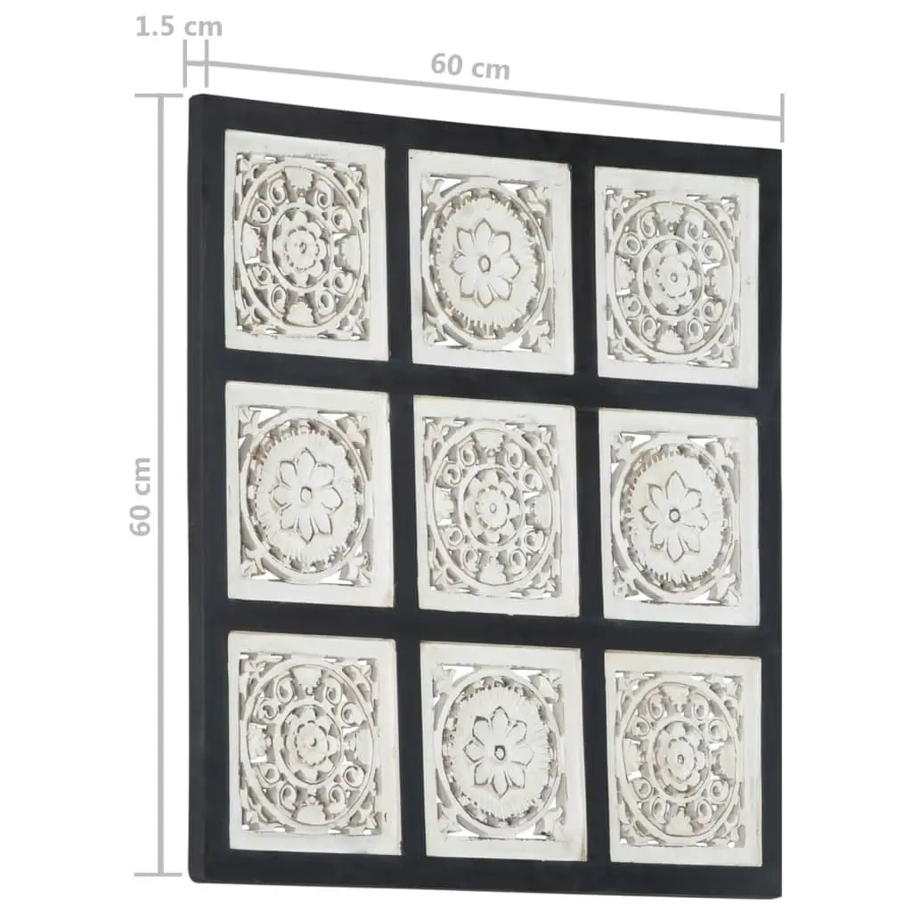 Hand-Carved Wall Panel MDF 60x60x1.5 cm Black and White 321657