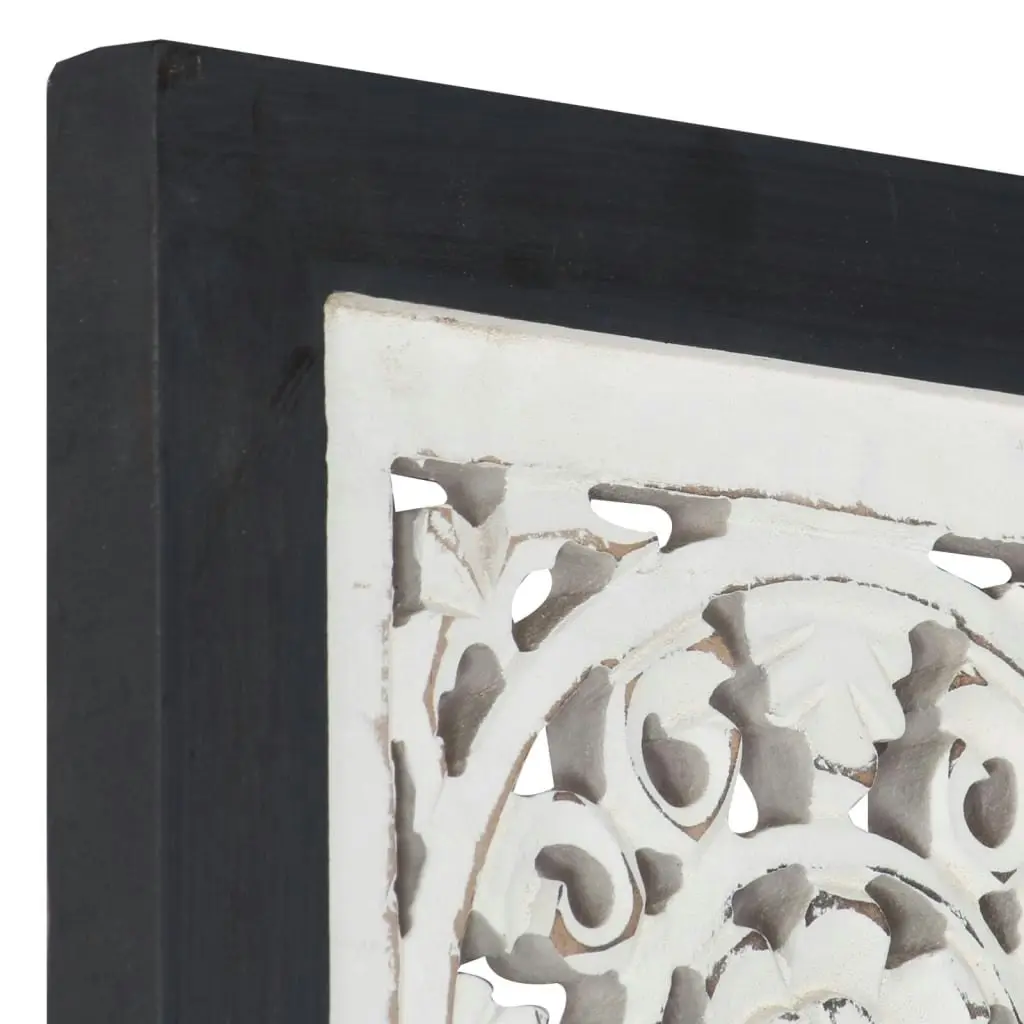 Hand-Carved Wall Panel MDF 60x60x1.5 cm Black and White 321657