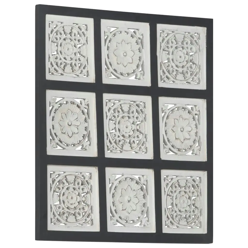 Hand-Carved Wall Panel MDF 60x60x1.5 cm Black and White 321657