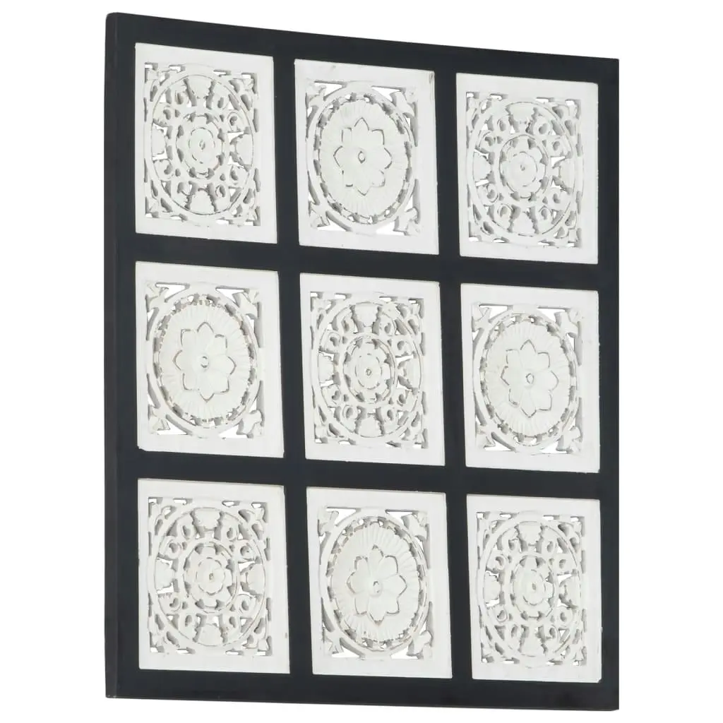 Hand-Carved Wall Panel MDF 60x60x1.5 cm Black and White 321657