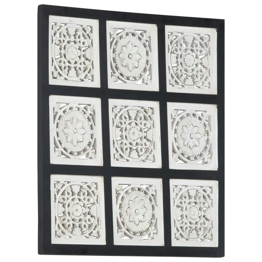 Hand-Carved Wall Panel MDF 60x60x1.5 cm Black and White 321657