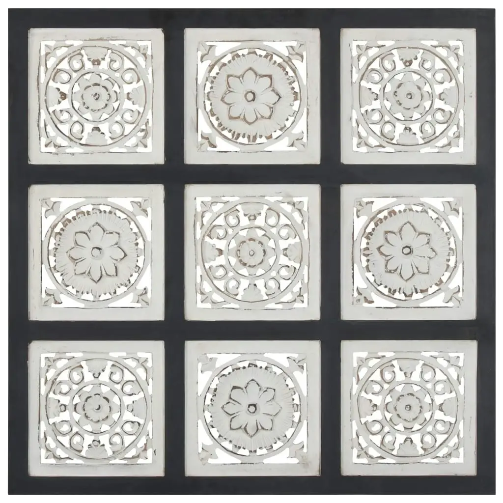 Hand-Carved Wall Panel MDF 60x60x1.5 cm Black and White 321657