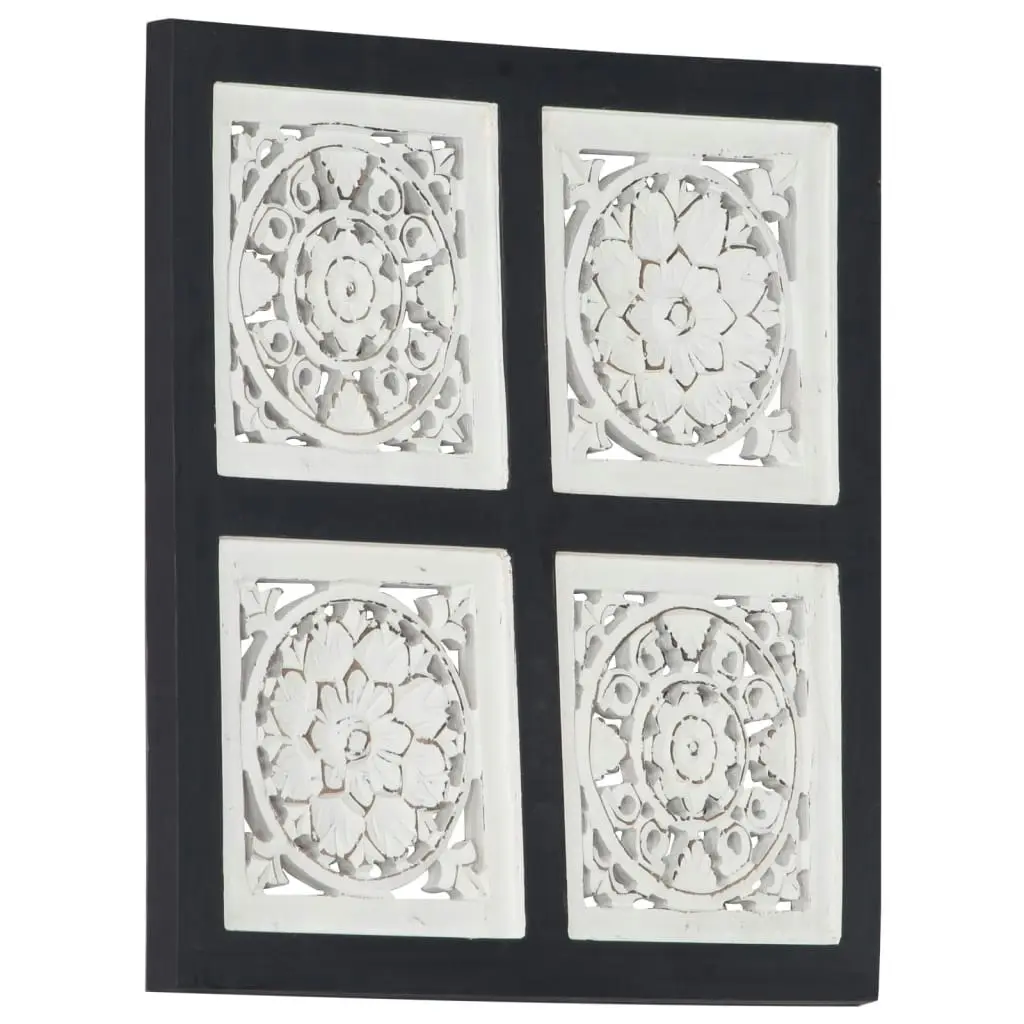 Hand-Carved Wall Panel MDF 40x40x1.5 cm Black and White 321656