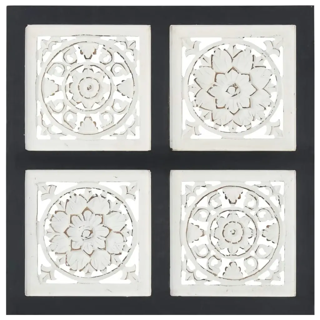 Hand-Carved Wall Panel MDF 40x40x1.5 cm Black and White 321656