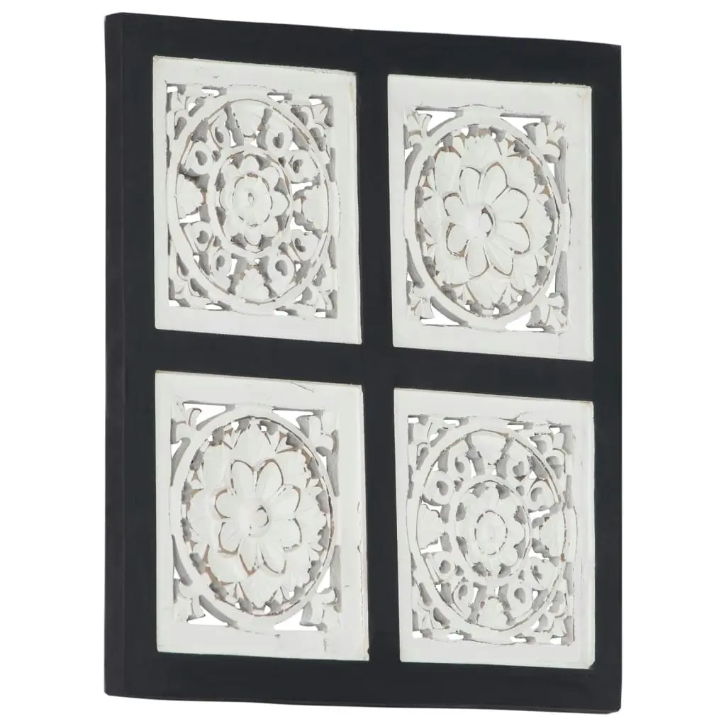 Hand-Carved Wall Panel MDF 40x40x1.5 cm Black and White 321656