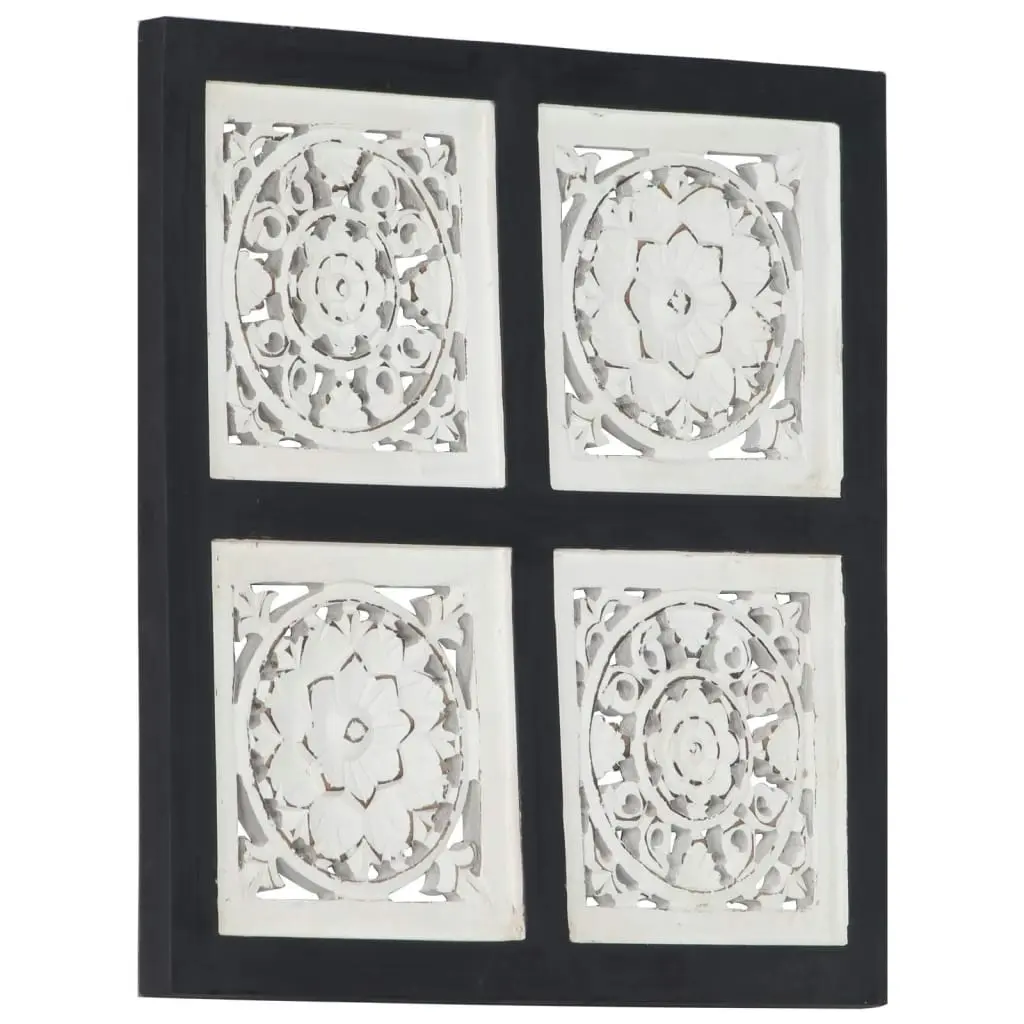 Hand-Carved Wall Panel MDF 40x40x1.5 cm Black and White 321656