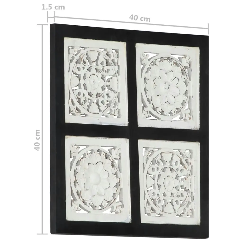 Hand-Carved Wall Panel MDF 40x40x1.5 cm Black and White 321656